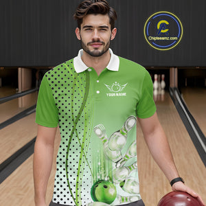 Mens bowling polo, quarter zip shirts Custom bowling team jerseys, gift for Bowlers | Green NQS10072