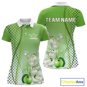 Women bowling polo, quarter zip shirts Custom bowling team jerseys, gift for Bowlers | Green NQS10072