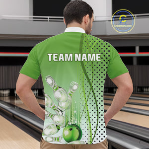 Mens bowling polo, quarter zip shirts Custom bowling team jerseys, gift for Bowlers | Green NQS10072