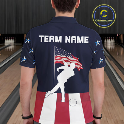 Red, White and Blue American Flag Bowling Team Shirts For Men Custom Patriotic Bowling Jerseys NQS10220
