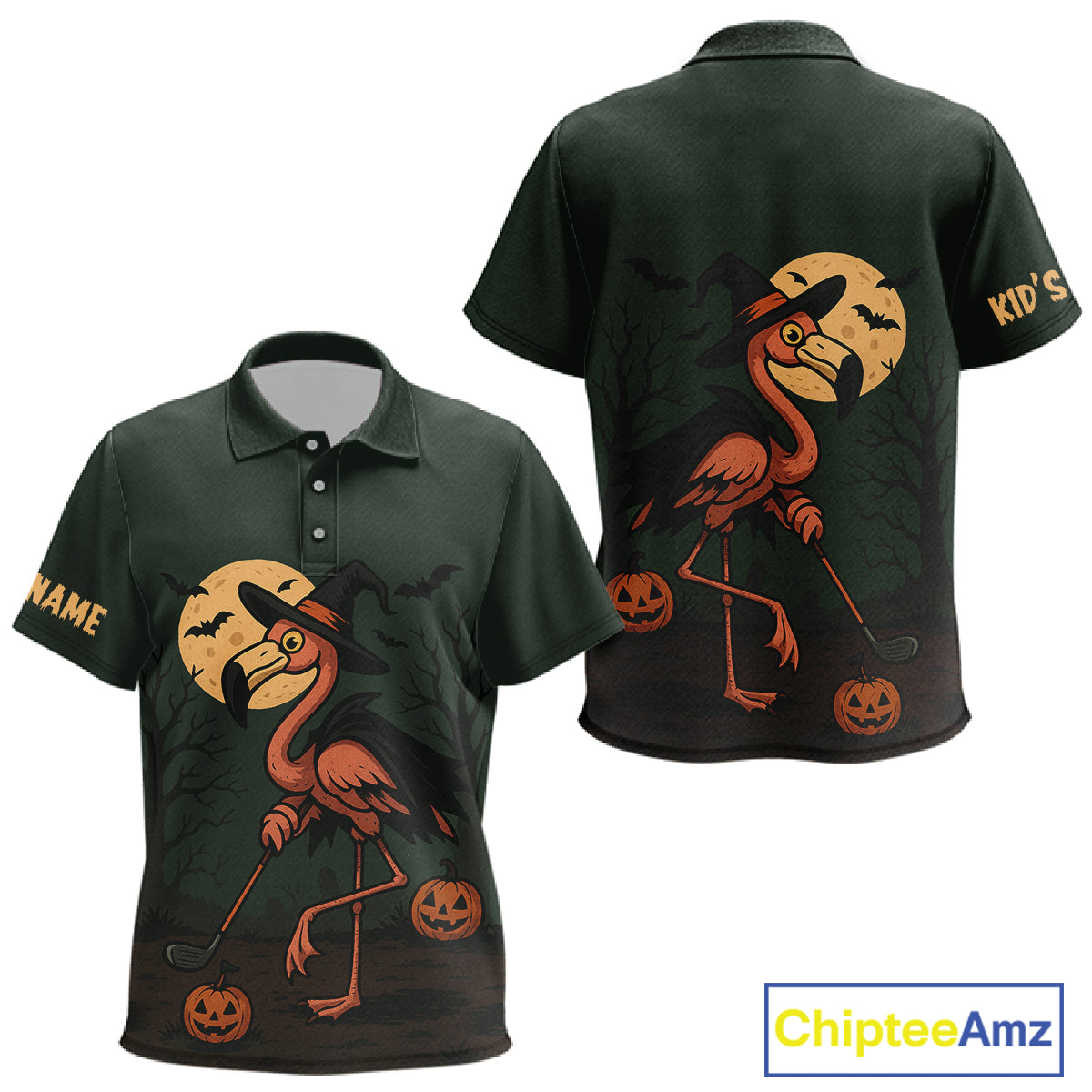 Halloween flamingo Kid golf polo shirt custom Halloween golf tops for Kid, unique golf gifts NQS10378