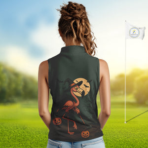 Halloween flamingo Women Sleeveless Polo Shirt custom Halloween golf top for ladies, unique golf gift NQS10378