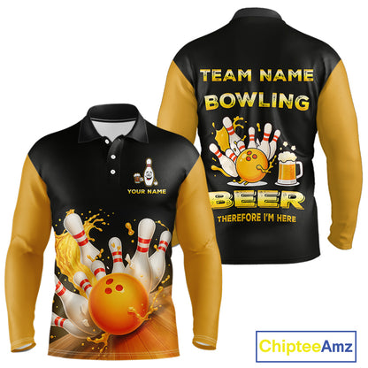 Bowling & Beer therefore i'm here custom funny Bowling shirts for Men, Bowling team apparel NQS10274