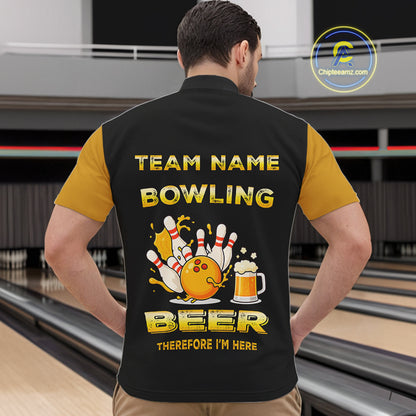 Bowling & Beer therefore i'm here custom funny Bowling shirts for Men, Bowling team apparel NQS10274
