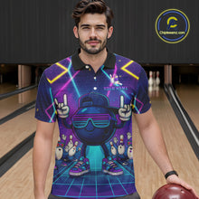 Load image into Gallery viewer, Purple neon stage funny Bowling polo, quarter zip shirts for Men Custom funny bowling team shirts NQS10299