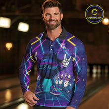 Load image into Gallery viewer, Purple neon stage funny Bowling polo, quarter zip shirts for Men Custom funny bowling team shirts NQS10299