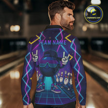 Load image into Gallery viewer, Purple neon stage funny Bowling polo, quarter zip shirts for Men Custom funny bowling team shirts NQS10299
