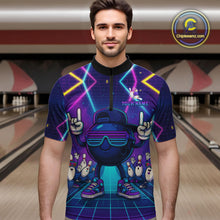 Load image into Gallery viewer, Purple neon stage funny Bowling polo, quarter zip shirts for Men Custom funny bowling team shirts NQS10299