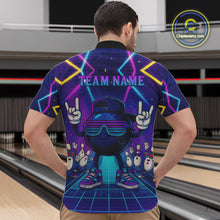 Load image into Gallery viewer, Purple neon stage funny Bowling polo, quarter zip shirts for Men Custom funny bowling team shirts NQS10299