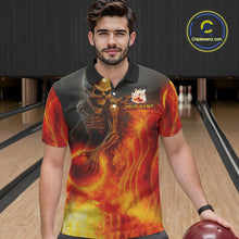 Load image into Gallery viewer, Orange Flame Skull reaper Bowling polo, quarter zip shirts for Men Custom skull bowling team jersey NQS10300