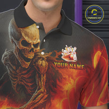 Load image into Gallery viewer, Orange Flame Skull reaper Bowling polo, quarter zip shirts for Men Custom skull bowling team jersey NQS10300