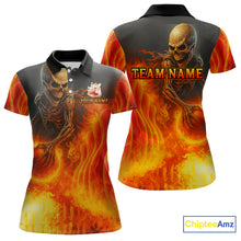 Load image into Gallery viewer, Orange Flame Skull reaper Bowling polo, quarter zip shirts for Women Custom skull bowling team jersey NQS10300