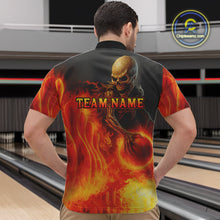 Load image into Gallery viewer, Orange Flame Skull reaper Bowling polo, quarter zip shirts for Men Custom skull bowling team jersey NQS10300
