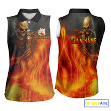 Load image into Gallery viewer, Orange Flame Skull reaper Bowling Sleeveless Polo shirt Custom skull bowling team jersey NQS10300