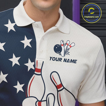 Custom American flag Bowling Shirt For Men personalized red, white and blue patriotic bowling shirts NQS10313