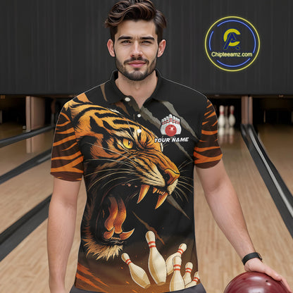 Tiger Bowling Polo, Quarter Zip shirts For Men custom bowling team jersey, bowling uniform NQS10338