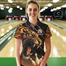 Load image into Gallery viewer, Tiger Bowling Polo, Quarter Zip shirts For Women custom bowling team jersey, bowling uniform NQS10338