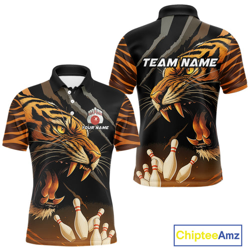 Tiger Bowling Polo, Quarter Zip shirts For Men custom bowling team jersey, bowling uniform NQS10338