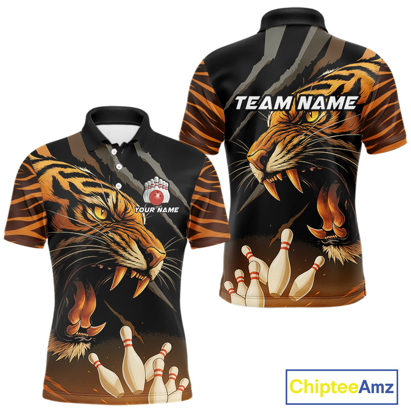 Tiger Bowling Polo, Quarter Zip shirts For Men custom bowling team jersey, bowling uniform NQS10338