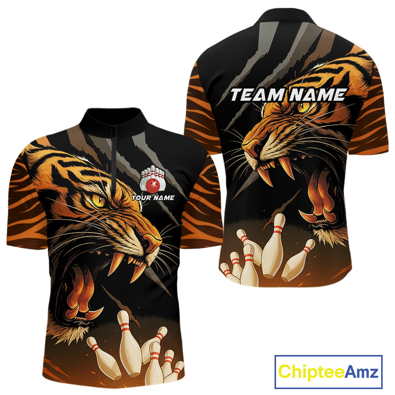 Tiger Bowling Polo, Quarter Zip shirts For Men custom bowling team jersey, bowling uniform NQS10338