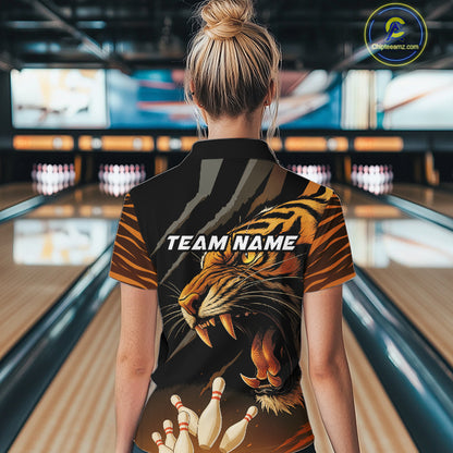 Tiger Bowling Polo, Quarter Zip shirts For Women custom bowling team jersey, bowling uniform NQS10338