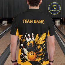 Load image into Gallery viewer, Custom Black and Yellow Bee Bowling Polo, Quarter Zip Shirts For Men, Bee Bowling Team Bowlers Outfit NQS10361