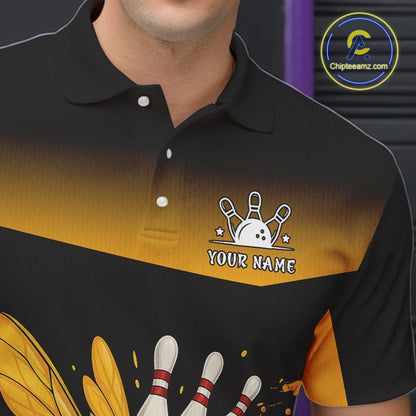 Custom Black and Yellow Bee Bowling Polo, Quarter Zip Shirts For Men, Bee Bowling Team Bowlers Outfit NQS10361