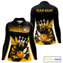 Load image into Gallery viewer, Custom Black and Yellow Bee Bowling Polo, 1/4 Zip Shirts For Women, Bee Bowling Team Bowlers Outfit NQS10361