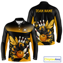 Load image into Gallery viewer, Custom Black and Yellow Bee Bowling Polo, Quarter Zip Shirts For Men, Bee Bowling Team Bowlers Outfit NQS10361