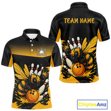 Load image into Gallery viewer, Custom Black and Yellow Bee Bowling Polo, Quarter Zip Shirts For Men, Bee Bowling Team Bowlers Outfit NQS10361