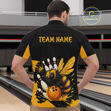 Load image into Gallery viewer, Custom Black and Yellow Bee Bowling Polo, Quarter Zip Shirts For Men, Bee Bowling Team Bowlers Outfit NQS10361