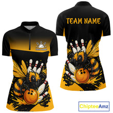 Load image into Gallery viewer, Custom Black and Yellow Bee Bowling Polo, 1/4 Zip Shirts For Women, Bee Bowling Team Bowlers Outfit NQS10361