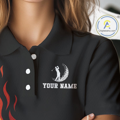 Flame Golf ball black Golf polo shirt for Women Custom ladies golf top, personalized golf gifts NQS10364