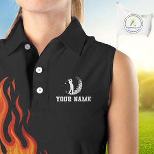 Flame Golf ball black Golf sleeveless polo shirt Custom ladies golf top, personalized golf gifts NQS10364