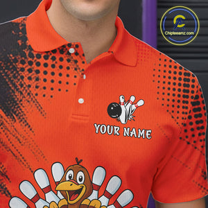 Custom Orange Turkey Bowling Shirt For Men, Thanksgiving Bowling Team Jersey Bowler Outfit NQS10369