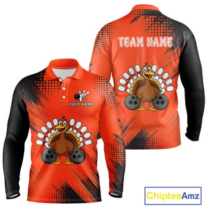 Custom Orange Turkey Bowling Shirt For Men, Thanksgiving Bowling Team Jersey Bowler Outfit NQS10369