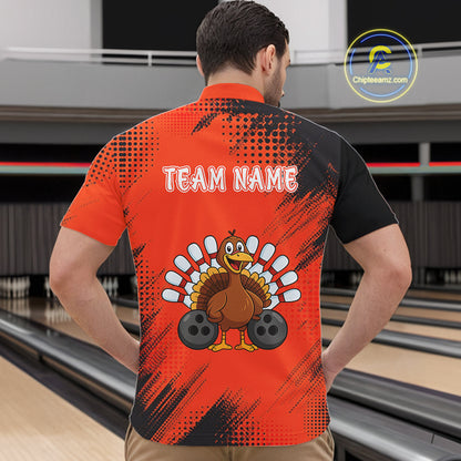Custom Orange Turkey Bowling Shirt For Men, Thanksgiving Bowling Team Jersey Bowler Outfit NQS10369