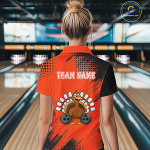 Custom Orange Turkey Bowling Shirt For Women, Thanksgiving Bowling Team Jersey Bowler Outfit NQS10369