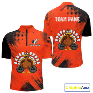 Custom Orange Turkey Bowling Shirt For Men, Thanksgiving Bowling Team Jersey Bowler Outfit NQS10369