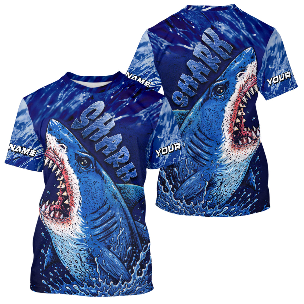 Blue Ocean Sea camo angry Shark fishing UV Protection shirts custom name Shark fishing jerseys NQS10419