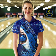 Load image into Gallery viewer, Custom Blue Shark Bowling Polo, Quarter Zip Shirts For Women, Shark Bowling League Shirts NQS10420