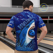 Load image into Gallery viewer, Custom Blue Shark Bowling Polo, Quarter Zip Shirts For Men, Shark Bowling League Shirts NQS10420