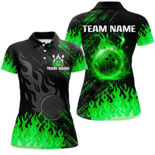 Load image into Gallery viewer, Personalized black and green Flame bowling Polo, Quarter Zip shirts for Women, custom bowling jerseys NQS8292