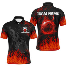 Load image into Gallery viewer, Personalized black and red Flame bowling Polo, Quarter Zip shirts for Men, custom bowling jerseys NQS8293