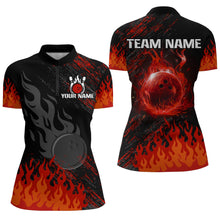 Load image into Gallery viewer, Personalized black and red Flame bowling Polo, Quarter Zip shirts for Women, custom bowling jerseys NQS8293