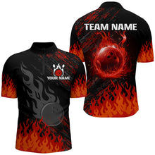 Load image into Gallery viewer, Personalized black and red Flame bowling Polo, Quarter Zip shirts for Men, custom bowling jerseys NQS8293