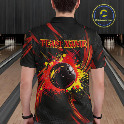 Black and Red Camo Mens Bowling Polo, Quarter Zip shirts custom Bowler Outfits bowling team jerseys NQS10155