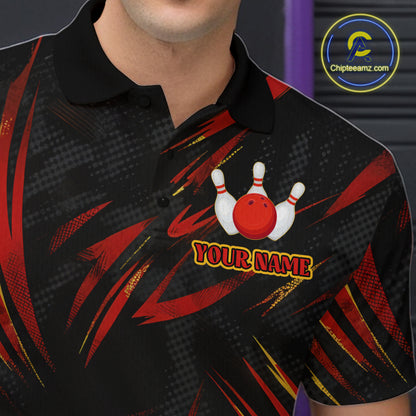 Black and Red Camo Mens Bowling Polo, Quarter Zip shirts custom Bowler Outfits bowling team jerseys NQS10155