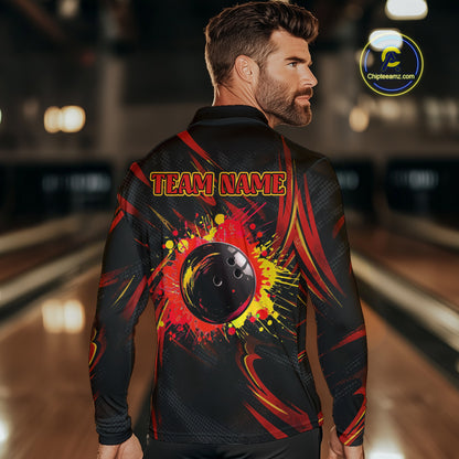 Black and Red Camo Mens Bowling Polo, Quarter Zip shirts custom Bowler Outfits bowling team jerseys NQS10155