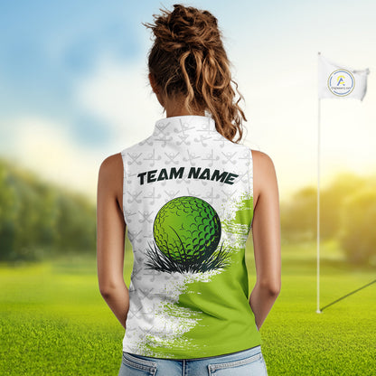 Green and White golf camo Women sleeveless polo shirt custom golf wear for ladies, best golf gifts NQS10170